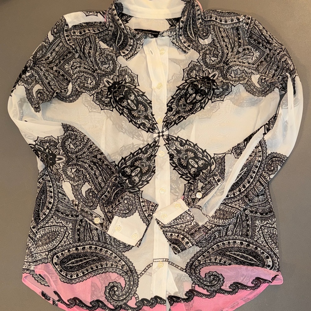 INC International Concepts Sheer Black White Pink Paisley Button-Down Shirt 4P - Picture 4 of 7